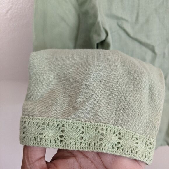 Adolfo Studio Top Button Front 100% Linen 90's Relaxed Fit Coastal Size 4 - Picture 5 of 11